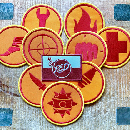 Team Fortress 2 RED Uniform Set Patches Embroidery Iron On Sew Badge DIY Prop Costume TF2 Pyro Soldier Spy Scout Medic Engineer Heavy Sniper