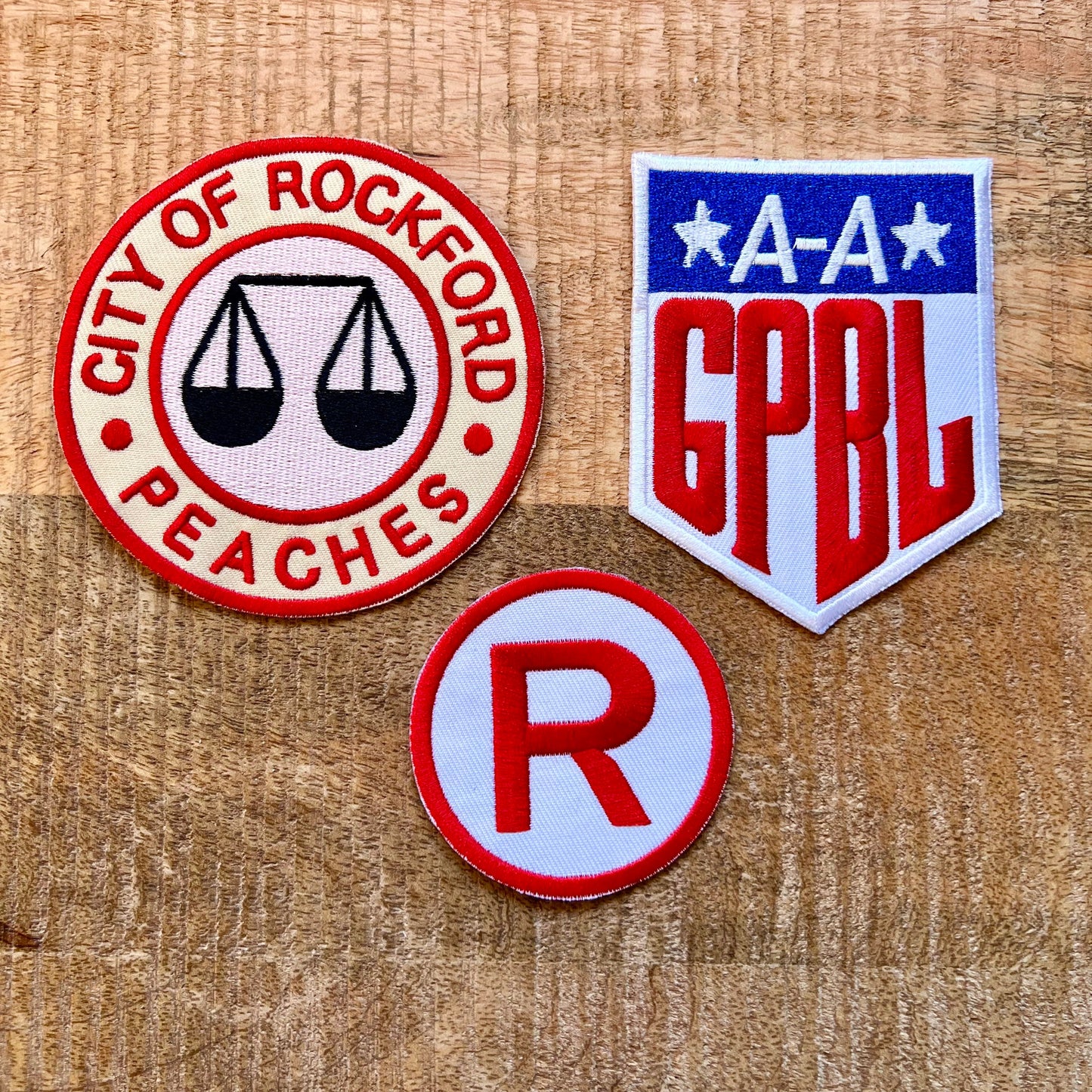 A League Of Their Own Rockford Peaches Uniform Patches Set Embroidered Iron On Sew Badge DIY Prop Jimmy Dugan Dottie Hinson All The Way Mae