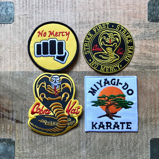 Cobra Kai Karate Kid Miyagi Do Uniform Set Embroidered Iron On Sew Patch Badge Strike First Hard No Mercy DIY Prop Costume Johnny Lawrence