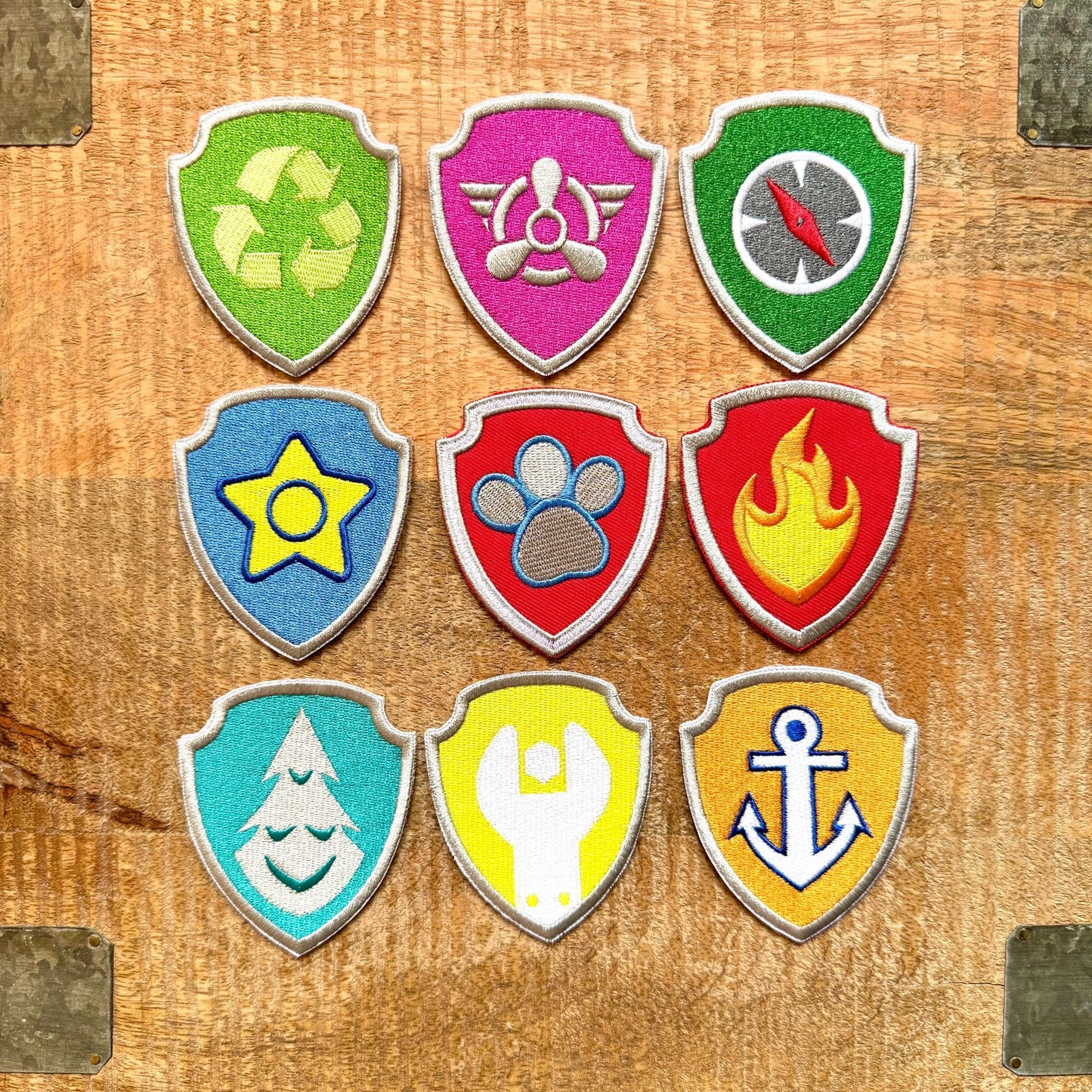 Paw Patrol Shields Embroidered Iron On Sew Patch Badge DIY Costume Prop Police Fire Pilot Kid Recycling Construction Water Rescue Jungle Bay