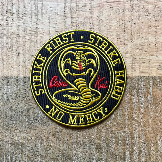 Karate Kid Cobra Kai Dojo Building Logo Embroidered Sew On Iron On Patch Badge Johnny Lawrence Strike First Hard No Mercy Costume DIY DP