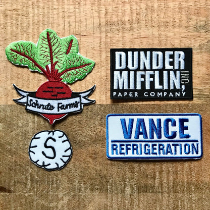 The Office Set Embroidered Sew On Iron On Patch Badge DIY Dunder Mifflin Dwight Schrute Farms Vance Refrigeration Scranton Strangler Costume